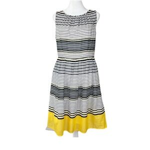 TALBOTS Preppy Black Yellow Stripe Tissue Cotton Lightweight‎ Dress Sz 4P Petite